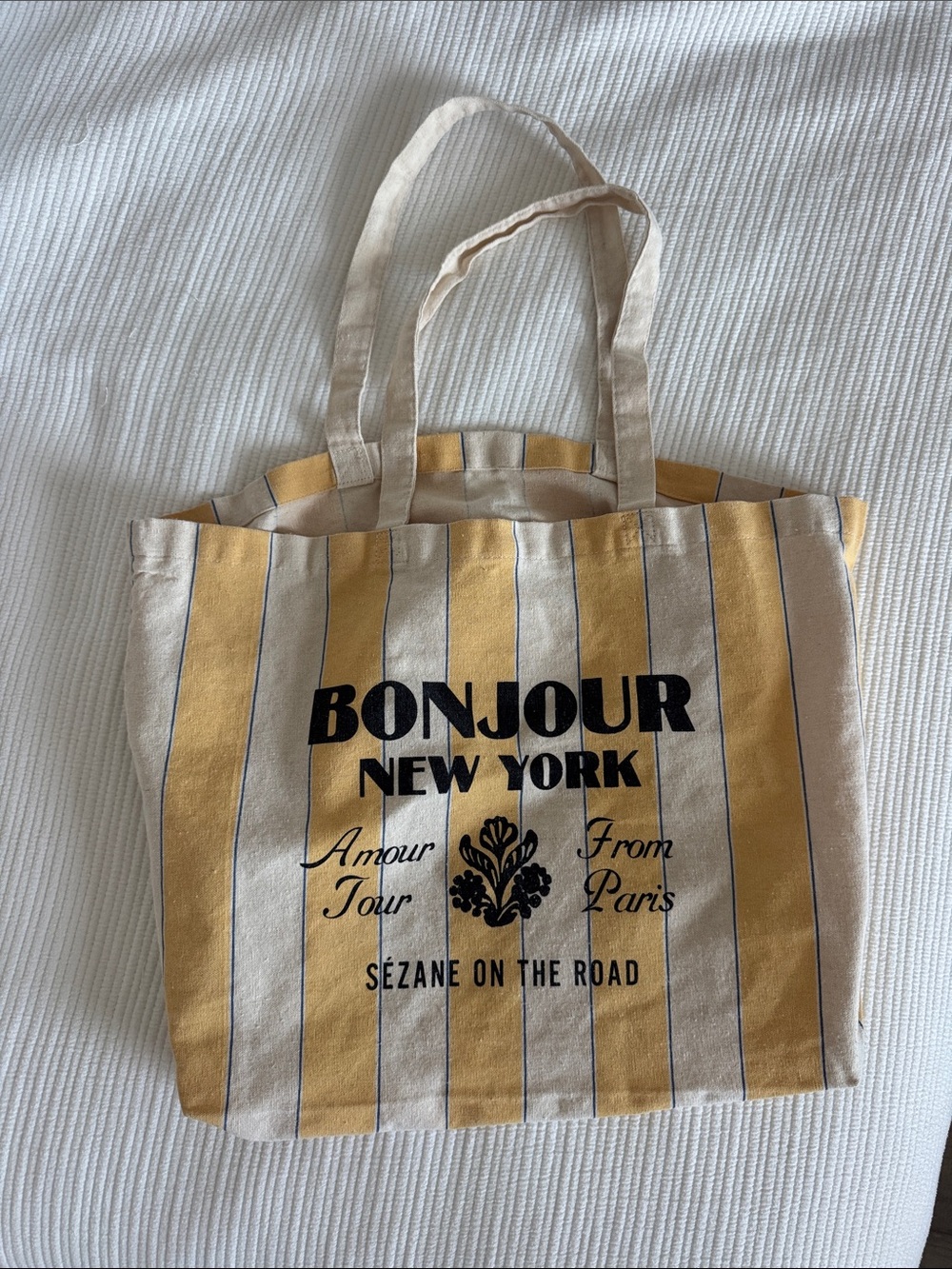 Sezane Tote Bag in Yellow and Cream